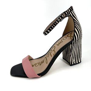 SAM EDELMAN Daniella Zebra Print Calf Hair Pink Barbie Block Heel 8.5 Sandals